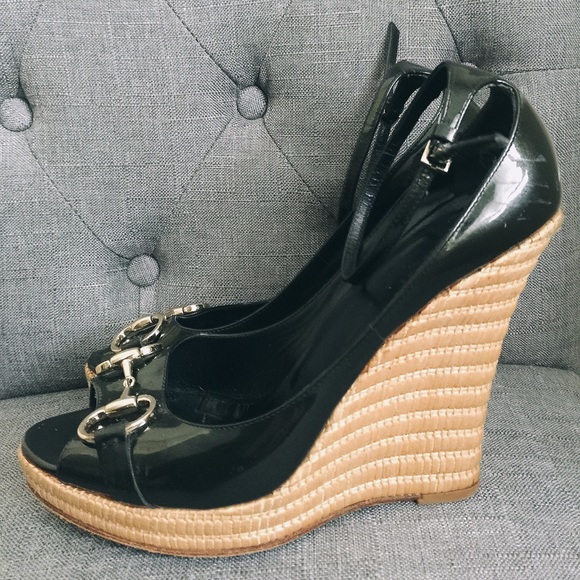 GUCCI BLACK ANKLE STRAP WEDGES - Picture 4 of 6